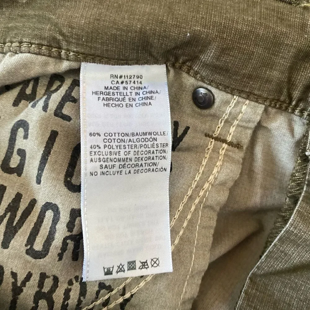 True Religion Rocco Green Corduroy Relaxed Fit Pants Size 34
